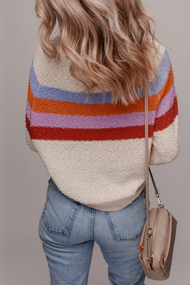 Ayla Striped Color Block Loose Sleeve Chic Sweater-1