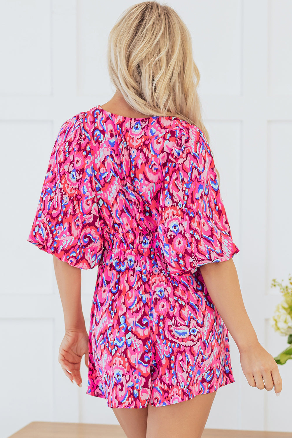  Abstract Print Romper with Flowy Bottoms and Soft Fabric