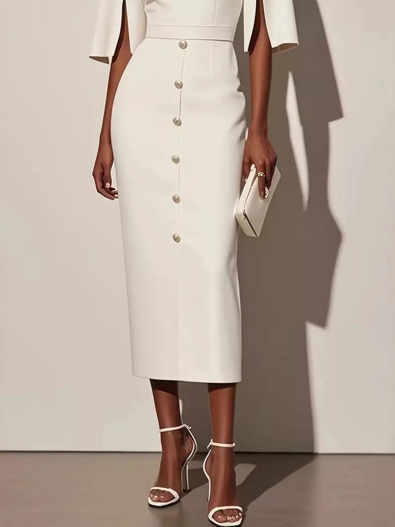 Slit Sleeve Midi Dress with Decorative Button back view