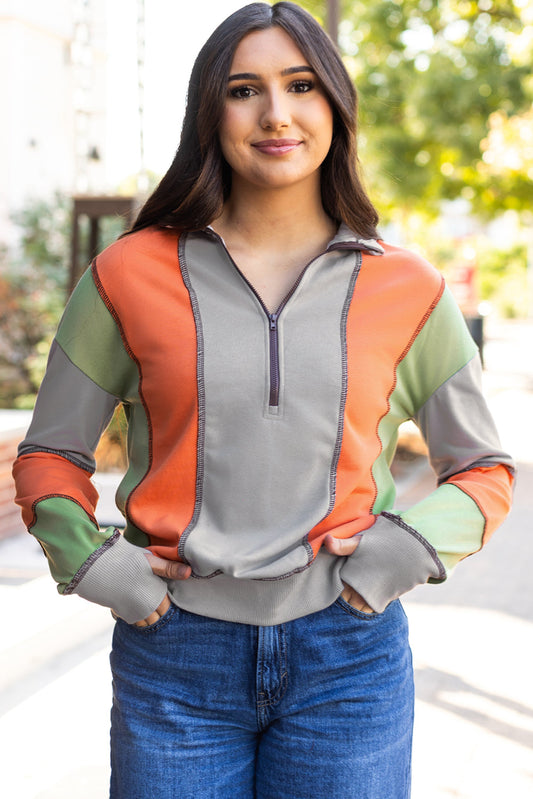 Half Zip Color Block Sweatshirt With Chic Contrast Design