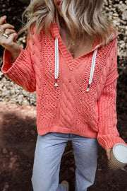 Sariah Cable Knit Drawstring Hooded Sweater-3