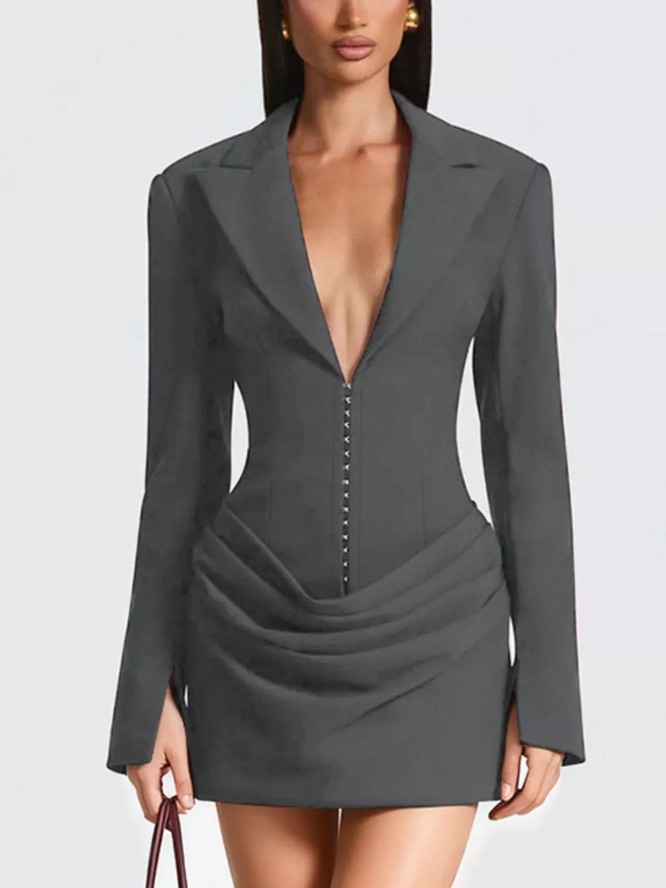  Chic Blazer Inspired Plus Size Mini Dress Elegant Long Sleeve Design