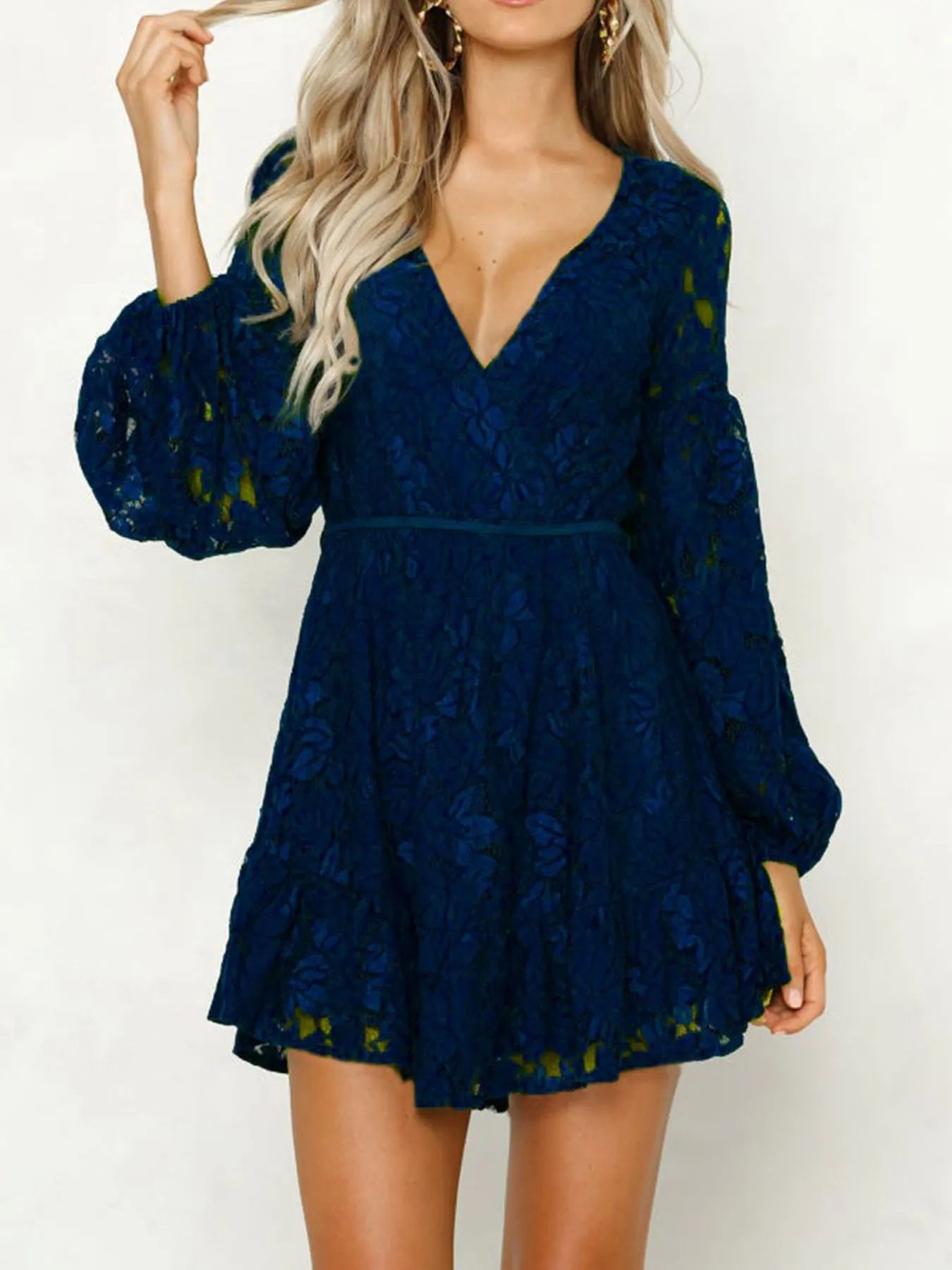  Lace Buttoned Tied Dress For Women Elegant Chic Style