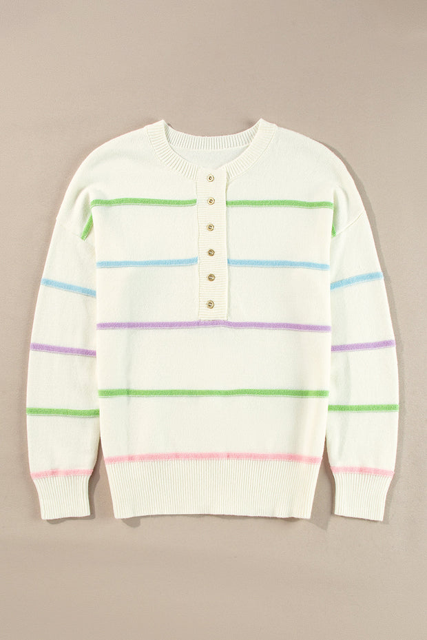 Miriam Stripes Baggy Henley Sweater-5