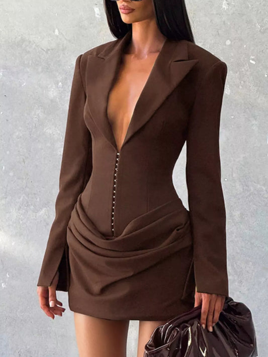 Chic Blazer Inspired Plus Size Mini Dress Elegant Long Sleeve Design