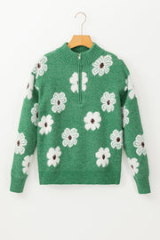 Maria Floral Half Zip Drop Shoulder Sweater-5