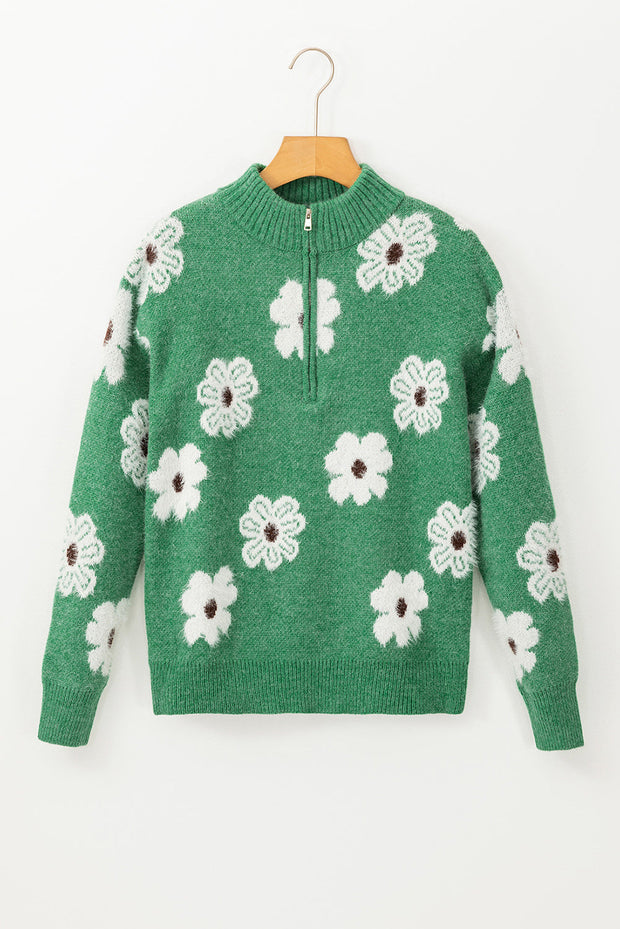 Maria Floral Half Zip Drop Shoulder Sweater-5