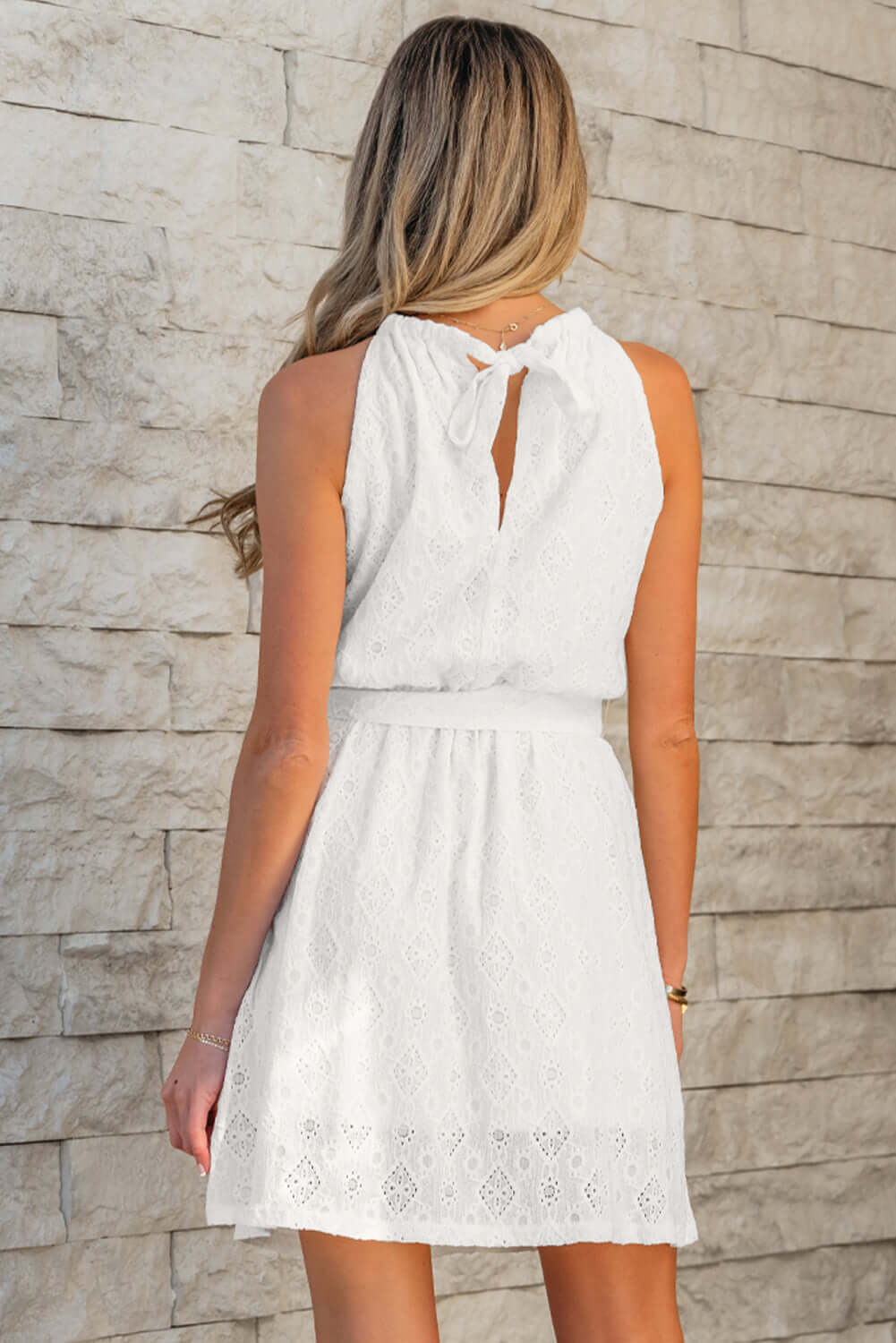 Lace Knot Back Dress with Tied Waist Detail