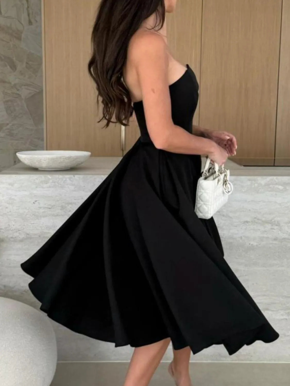 Solid Color Tube Midi Dress side view
