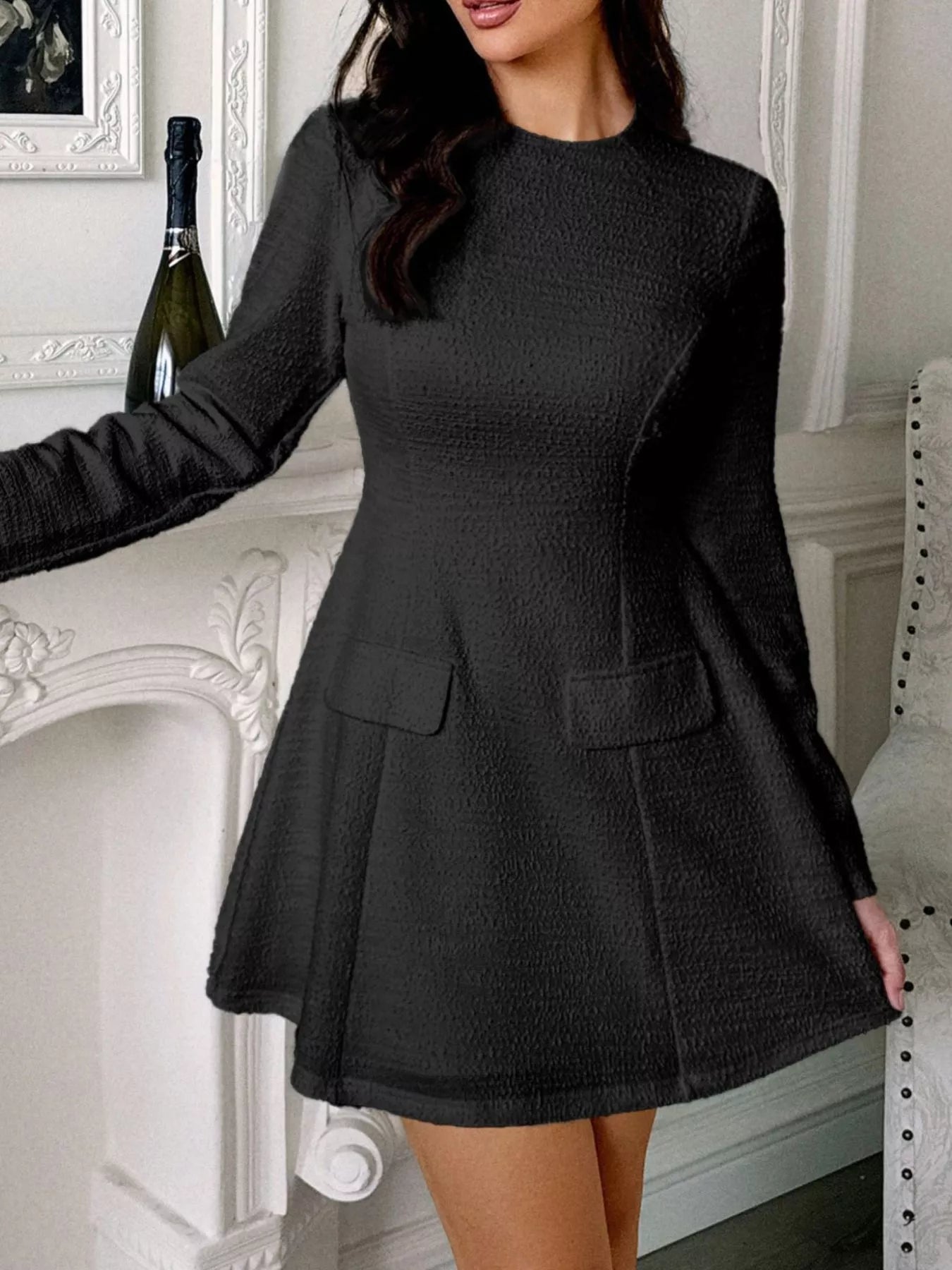   Sleek Cutout Back Long Sleeve Mini Dress Elegant Design