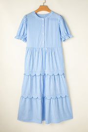 Noah Stripe Tiered Scallop Long Dress-2