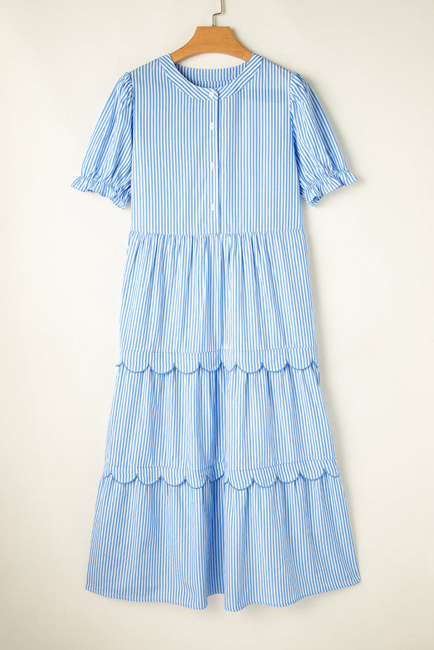 Noah Stripe Tiered Scallop Long Dress-2