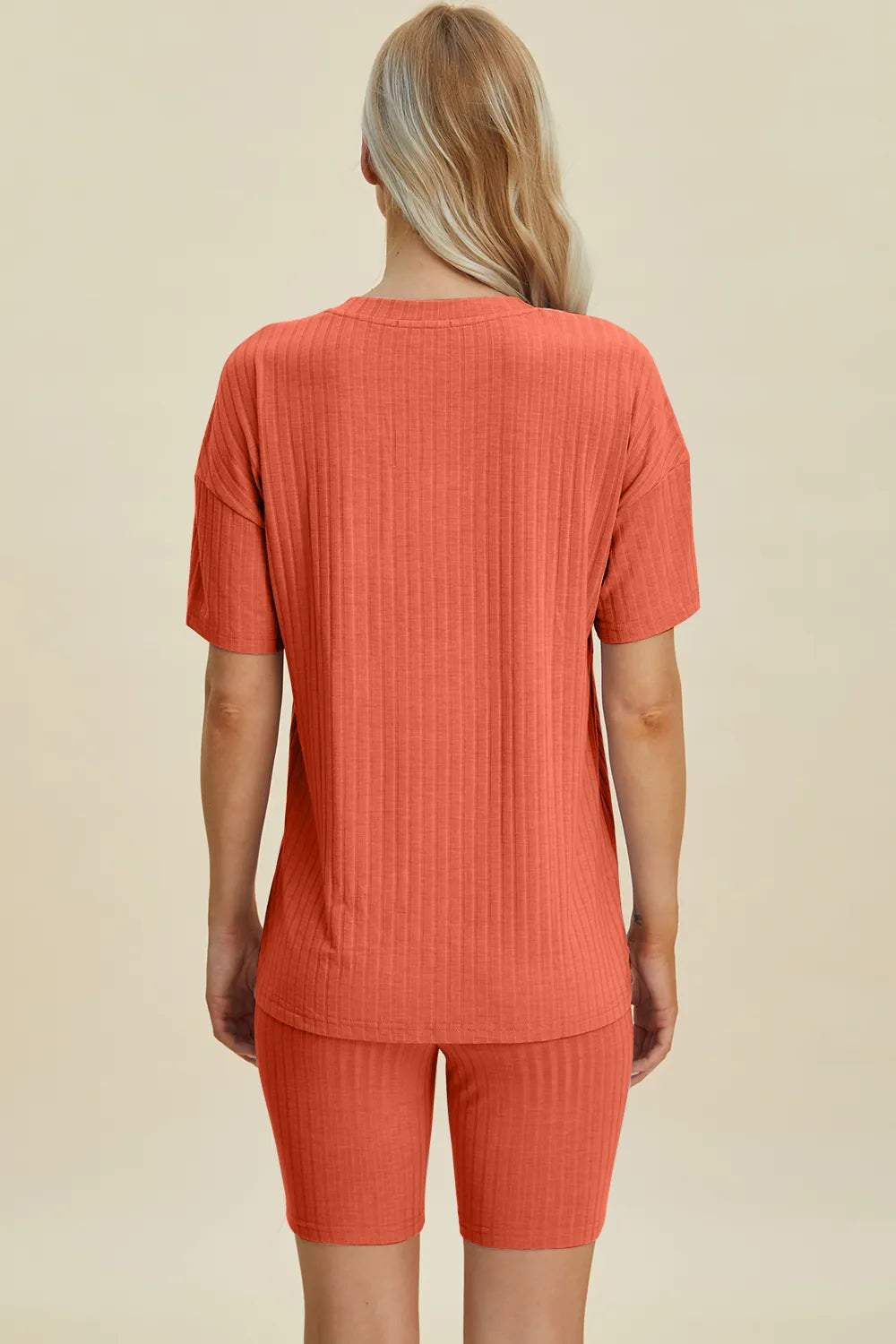 Ribbed V-Neck Short Sleeve Top and Shorts Set for Women