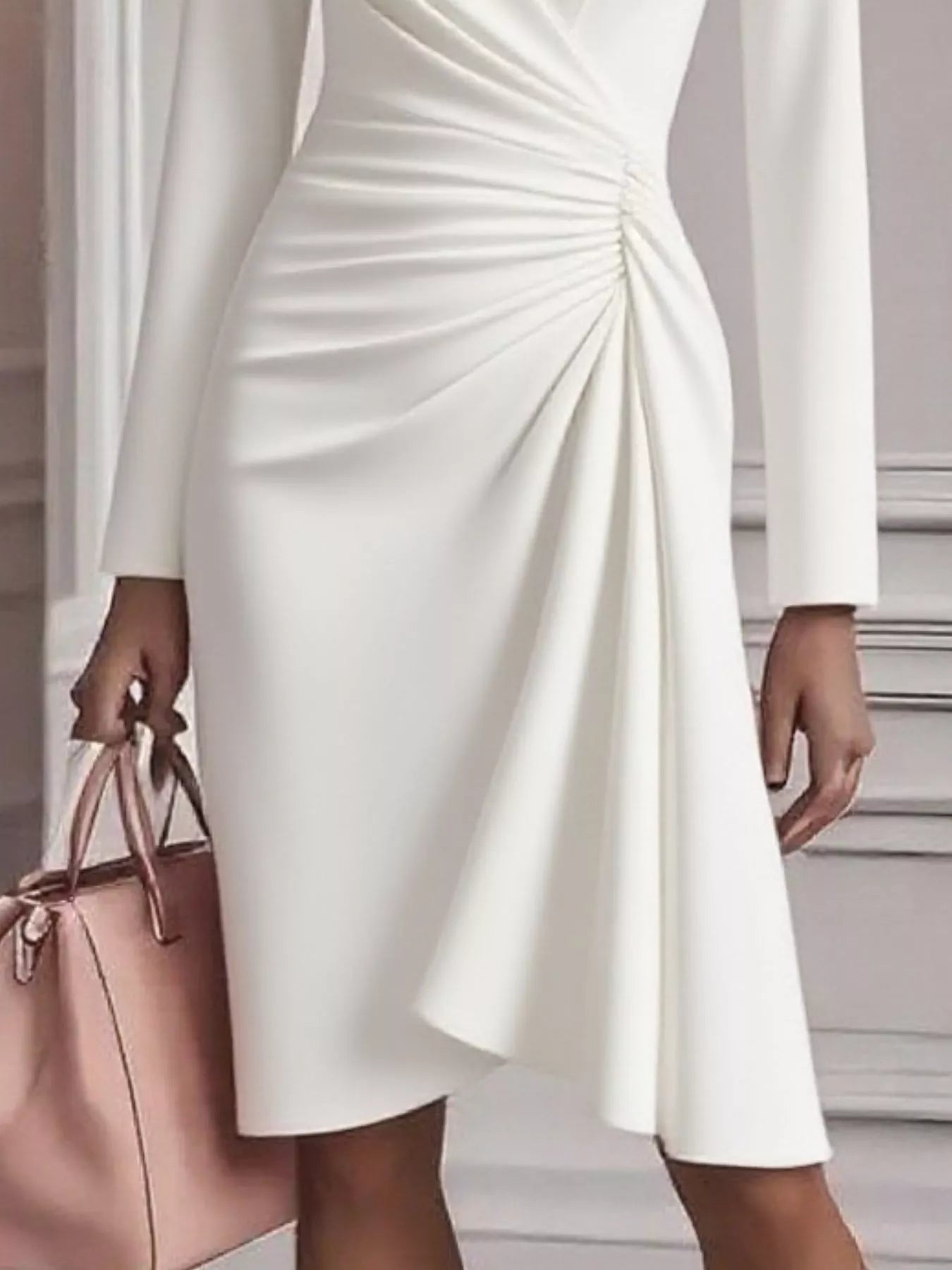 Ruched Surplice Long Sleeve Dress back view