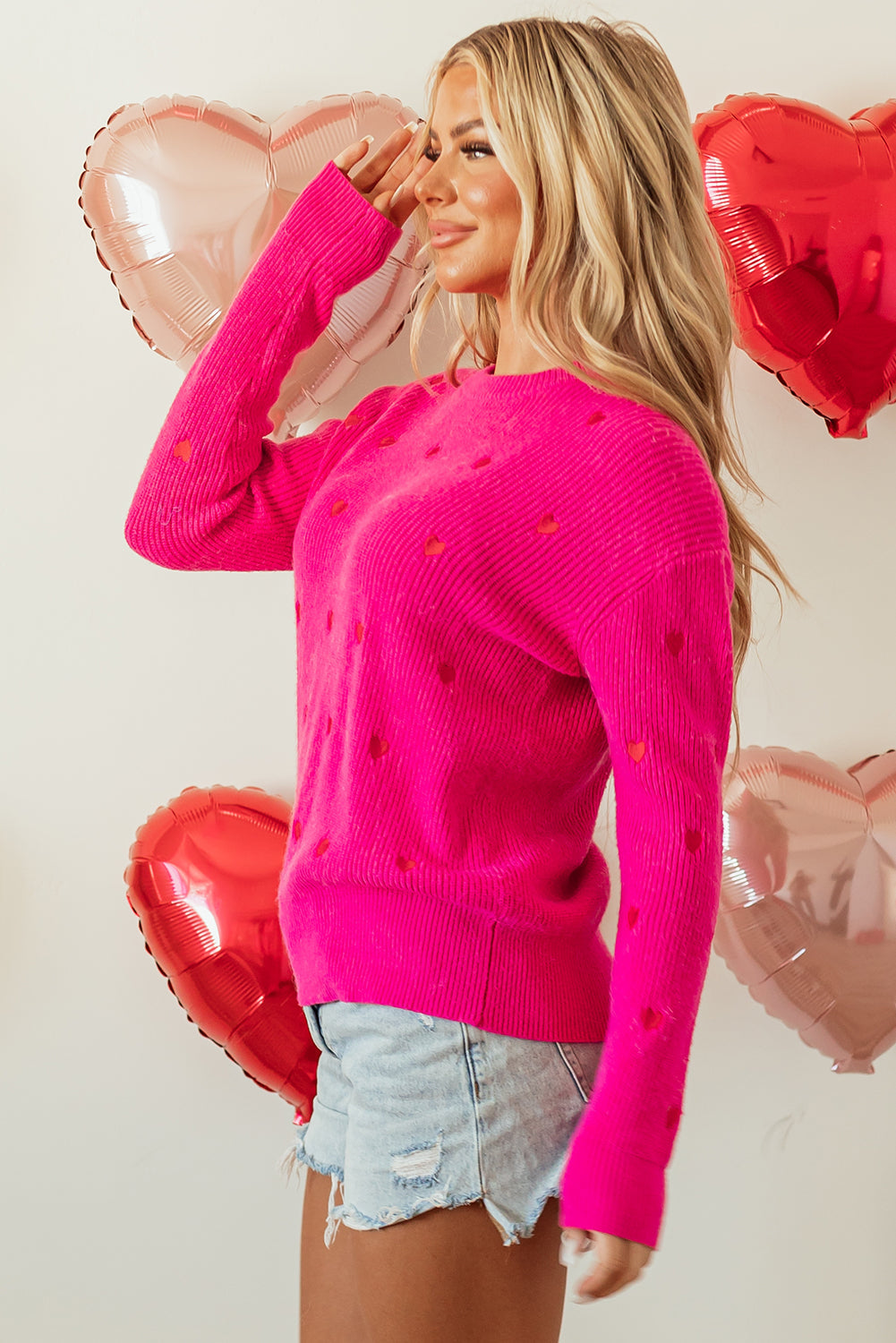 Pink Knit Sweater for Women – Cozy Ribbed Pullover with Casual Fit
