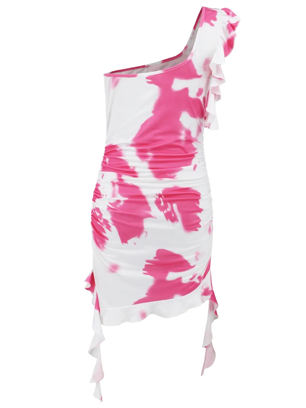  Vivid Swirl One Shoulder Ruffle Dress For Stylish Events