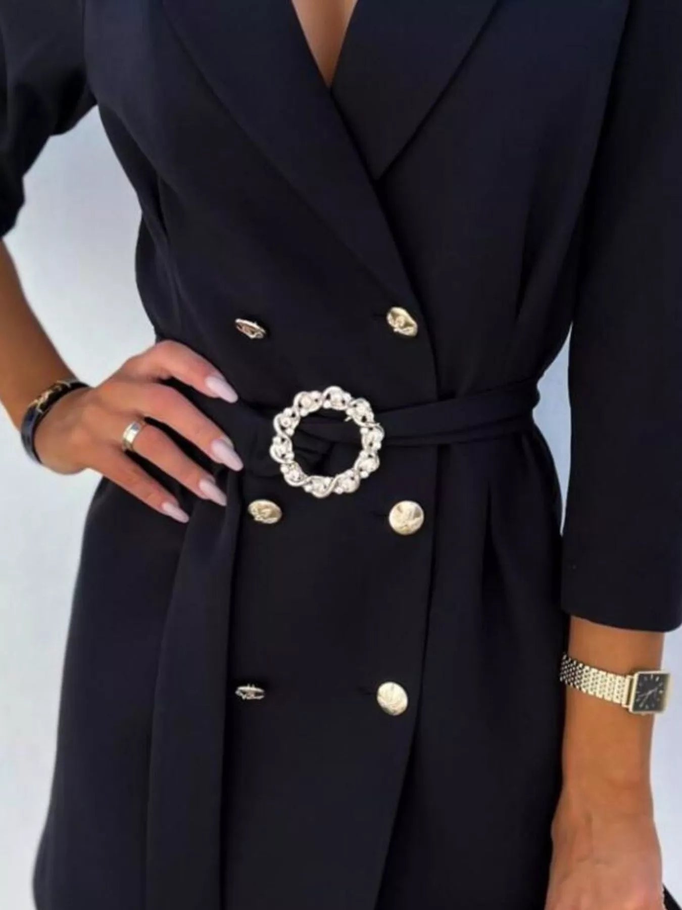  Chic Power Belted Blazer Dress 3 4 Sleeve Mini Style