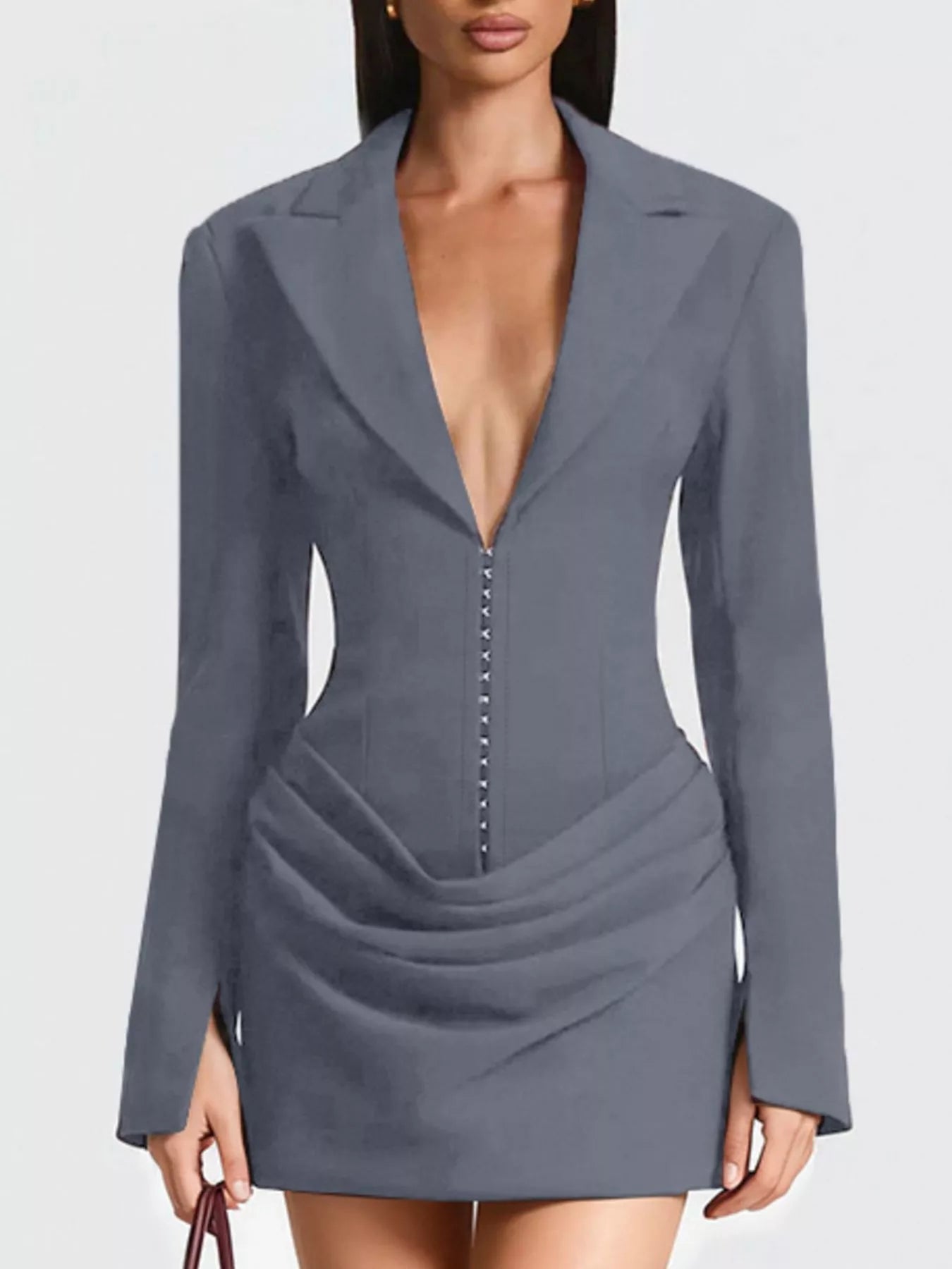  Chic Blazer Inspired Plus Size Mini Dress Elegant Long Sleeve Design