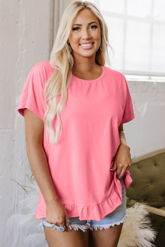 Womens Frilled Hem Loose Fit T-Shirt – Casual Soft Top