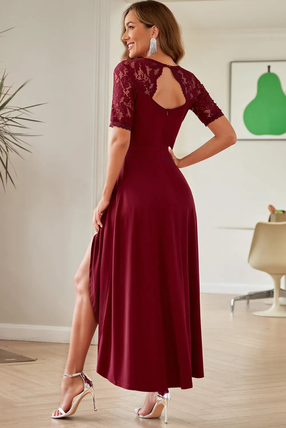 Lace Cutout V-Neck Short Sleeve Dress outfit inspiration