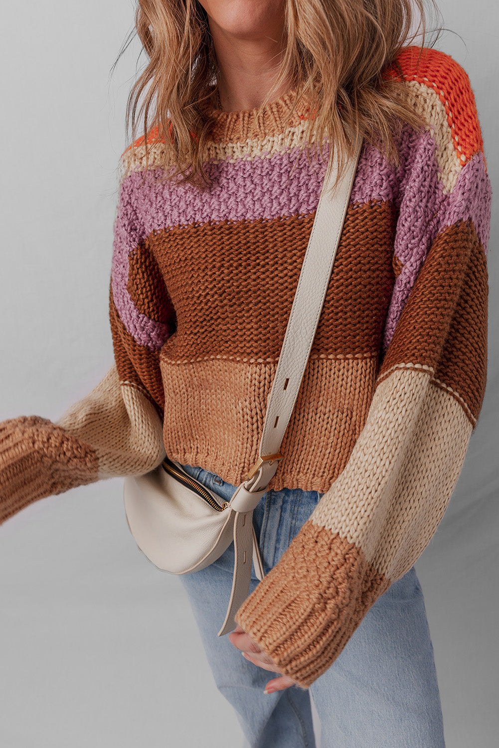 Colorblock Crewneck Drop Shoulder Sweater for Women