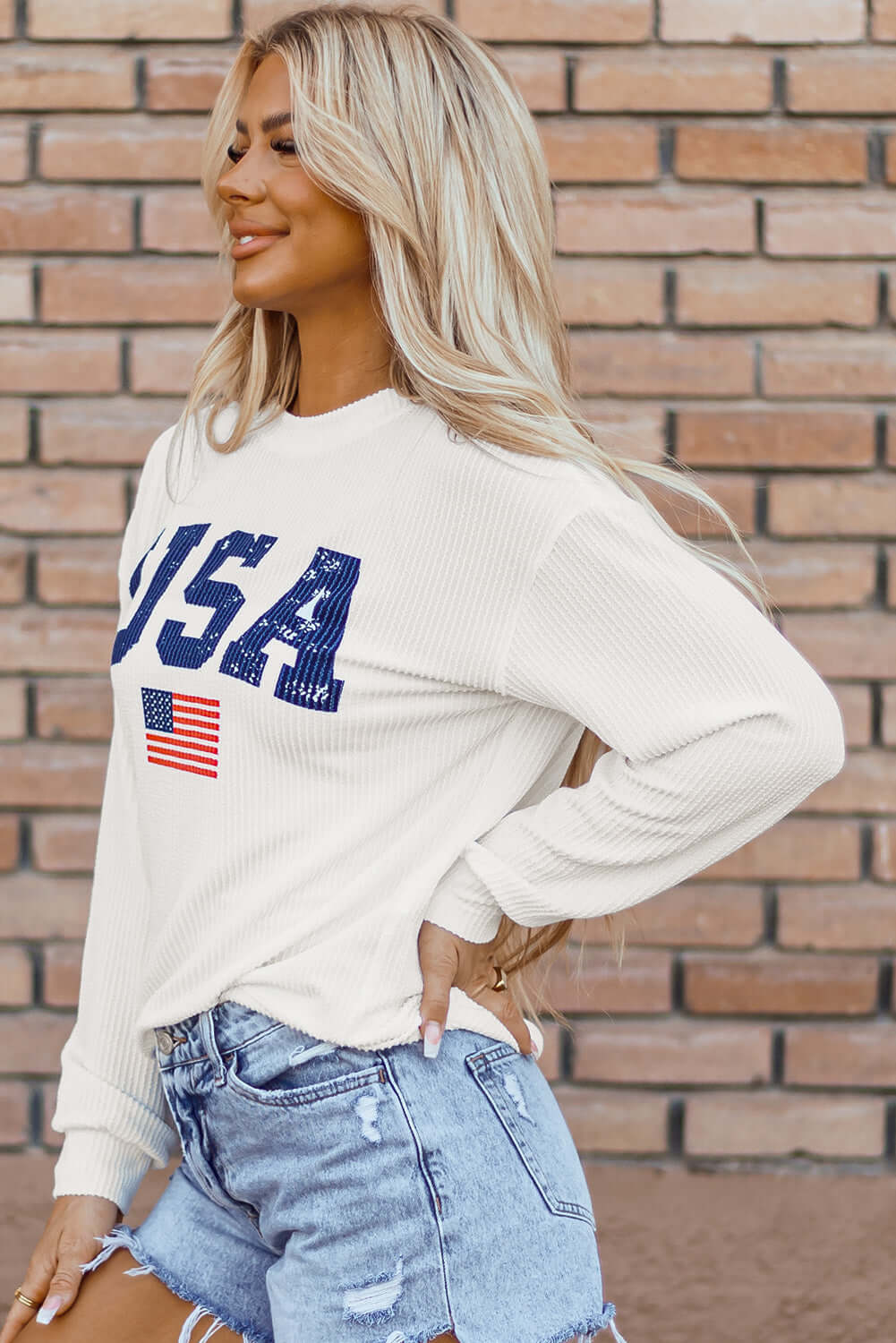 USA Flag Top with Bold Print and Textured Fabric