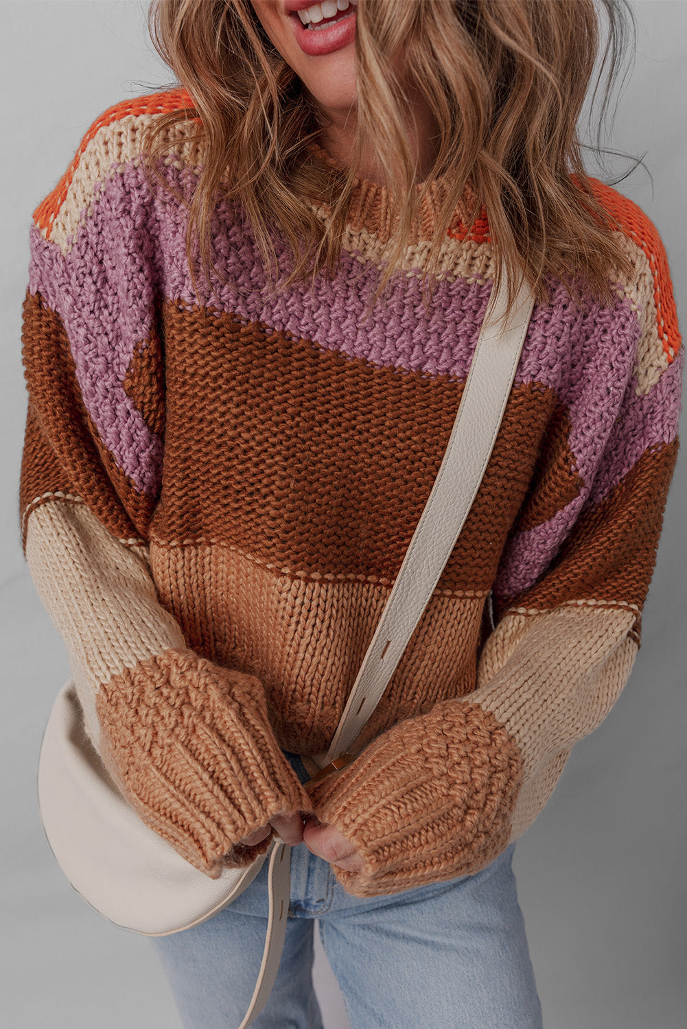 Colorblock Crewneck Drop Shoulder Sweater for Women