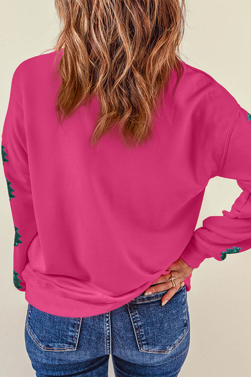 Sequin Merry Christmas Sweatshirt with Round Neck and Drop Shoulder