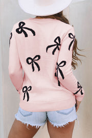 Pink Bow Knitted Loose Fit Sweater-1