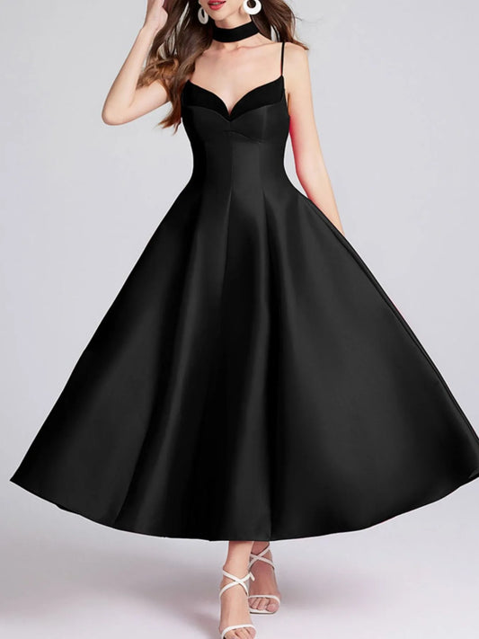 Sweetheart Spaghetti Strap Midi Dress with Collar neckline detail