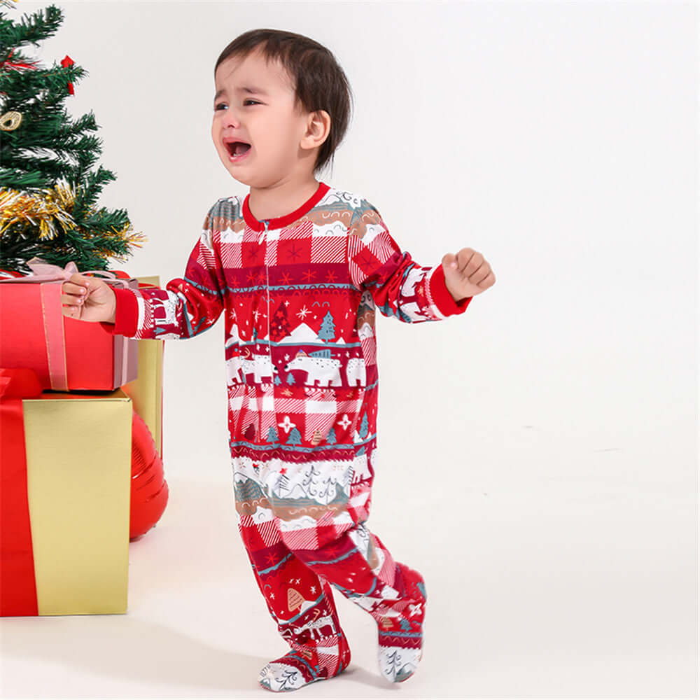 Red Family Pajamas - Comfortable Polyester Imitation Cotton Sleepwear