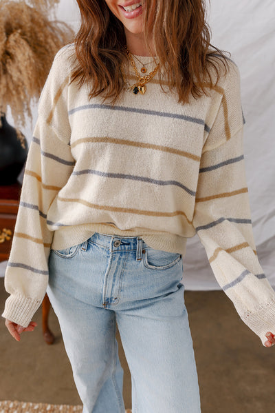 Eden Striped Ribbed Edge Drop Shoulder Sweater-0