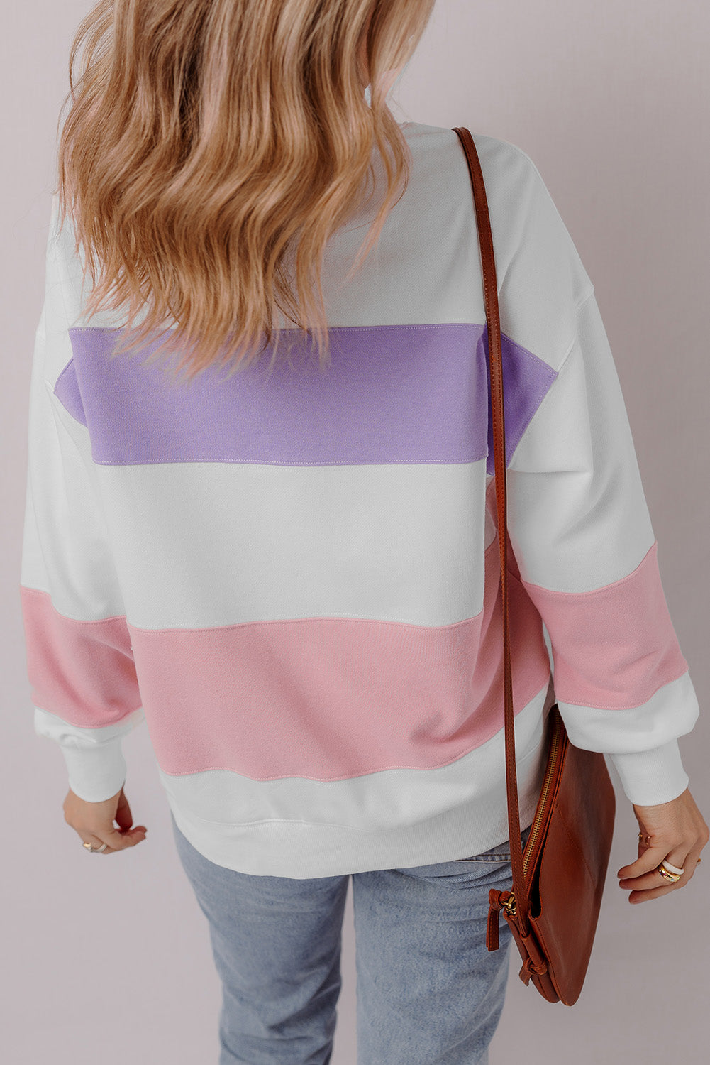 Colorblock Drop Shoulder Sweatshirt for Women – Casual & Cozy Crewneck