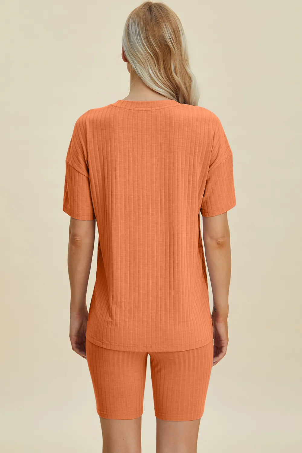 Ribbed V-Neck Short Sleeve Top and Shorts Set for Women