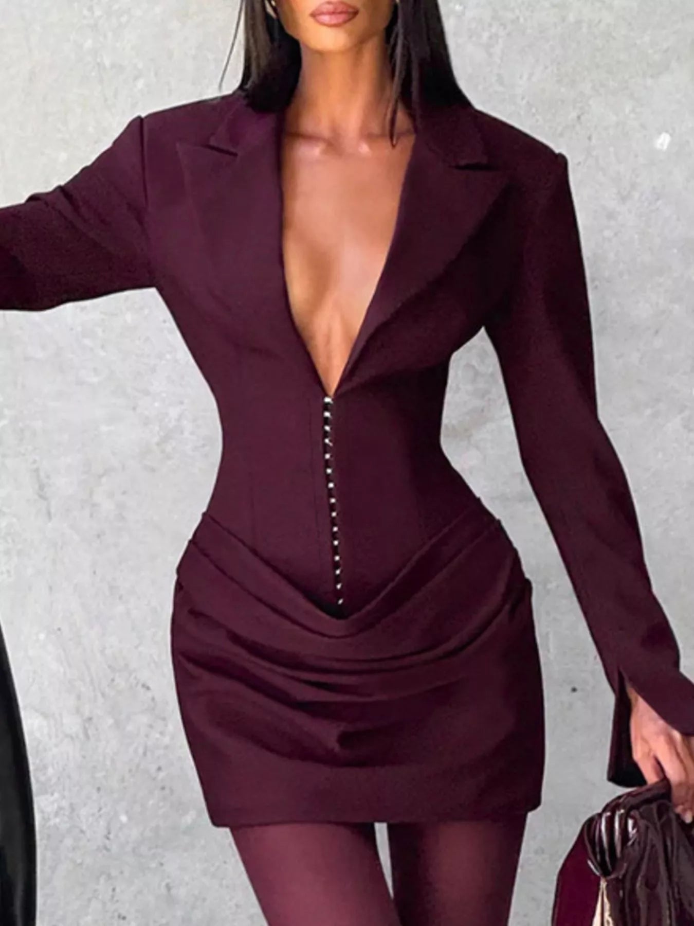  Chic Blazer Inspired Plus Size Mini Dress Elegant Long Sleeve Design