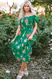 Kailany Floral Bubble Sleeve Smocked Tiered Midi Dress-3