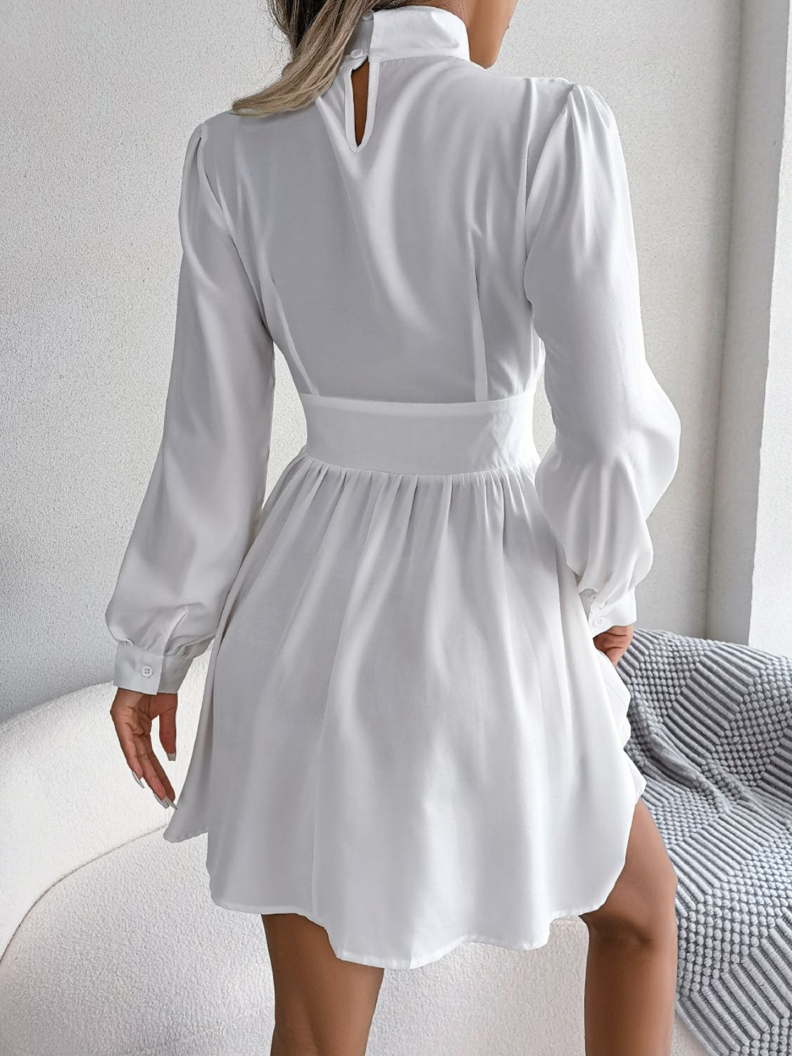  Keyhole A Line Mini Dress Casual Long Sleeve Style