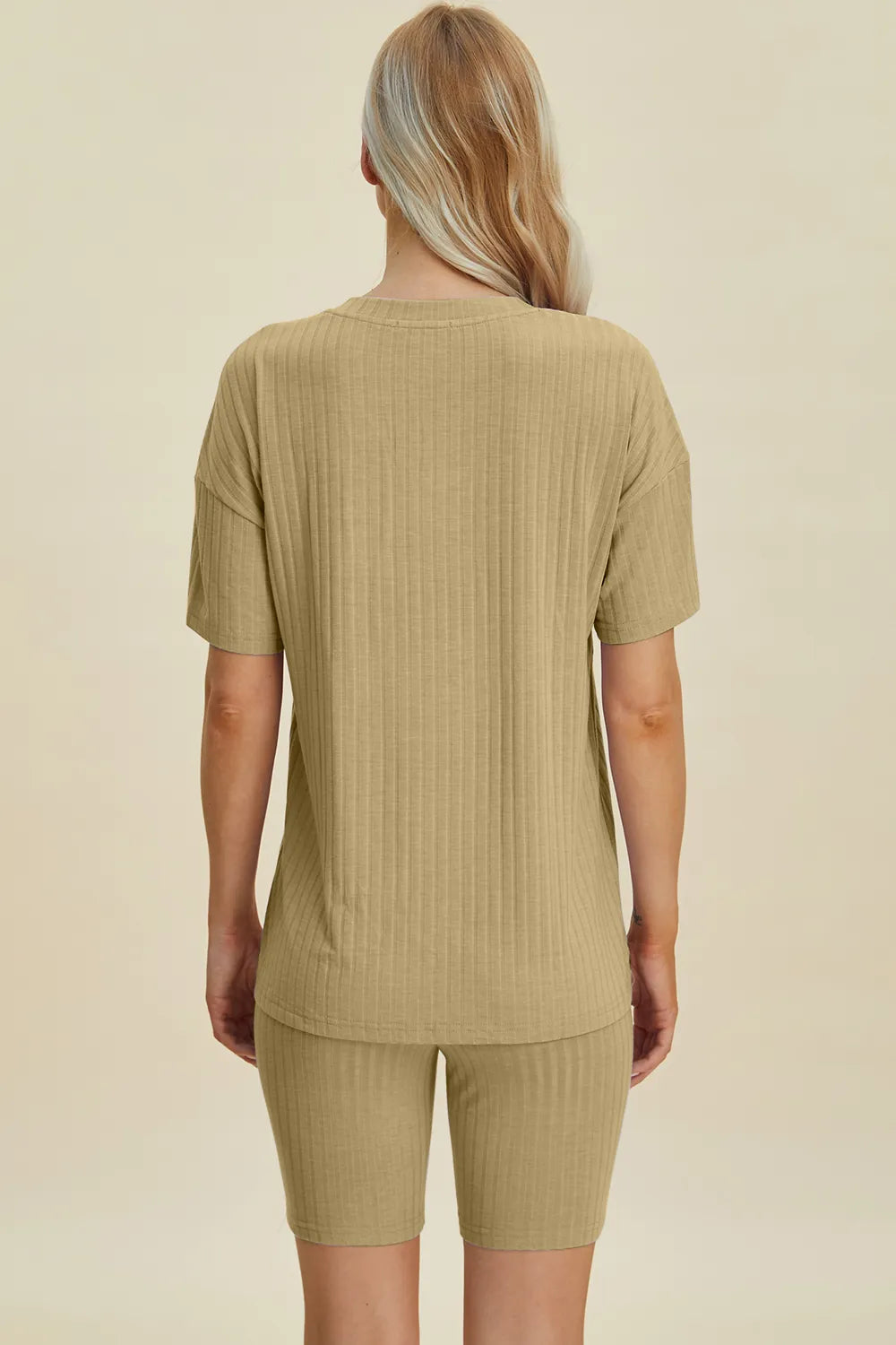 Ribbed V-Neck Short Sleeve Top and Shorts Set for Women