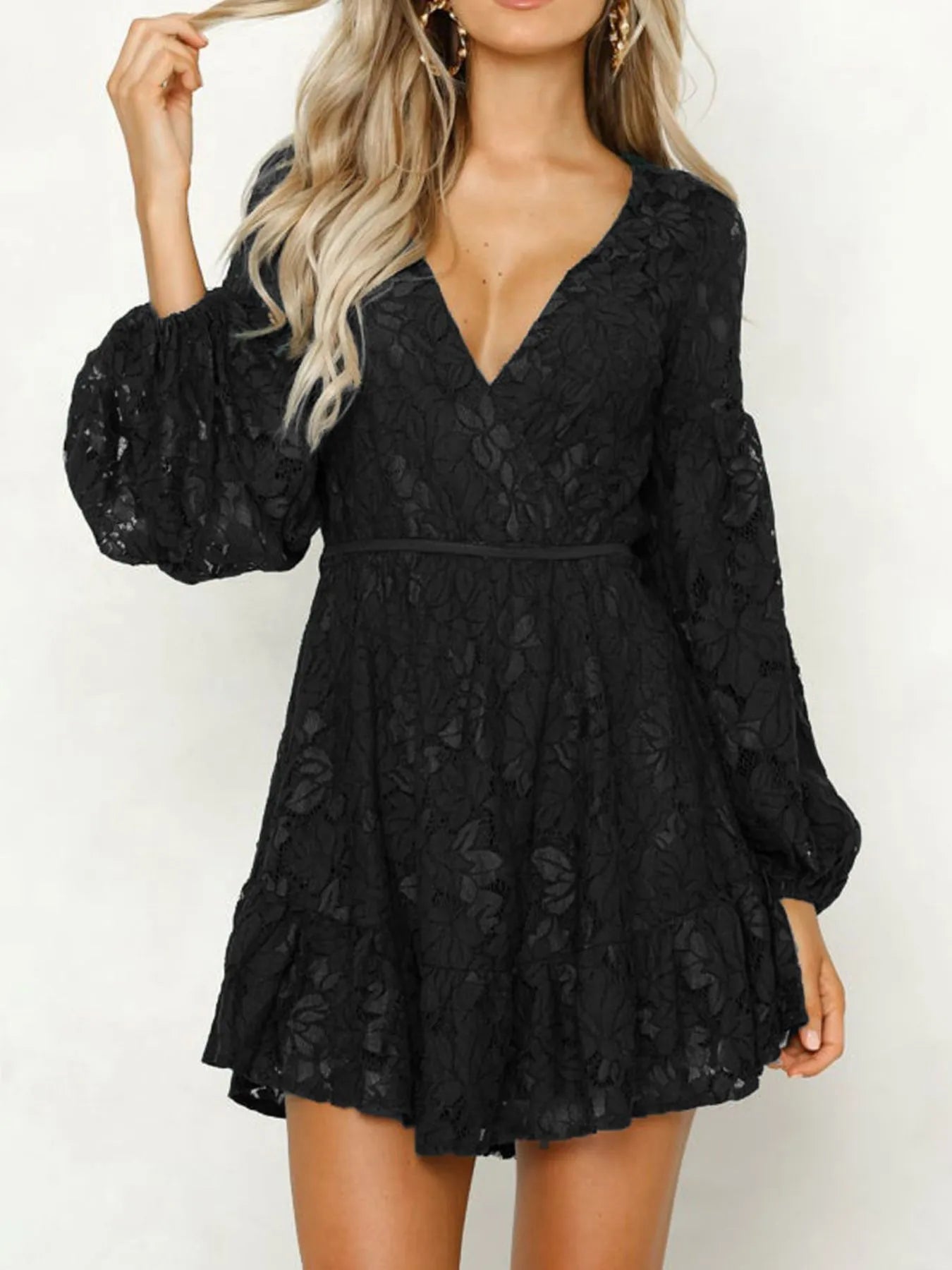  Lace Buttoned Tied Dress For Women Elegant Chic Style