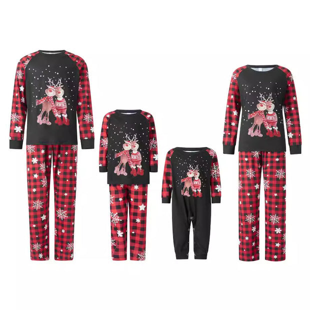 Family Checkered Antlers Christmas Long Sleeve Pajama Set