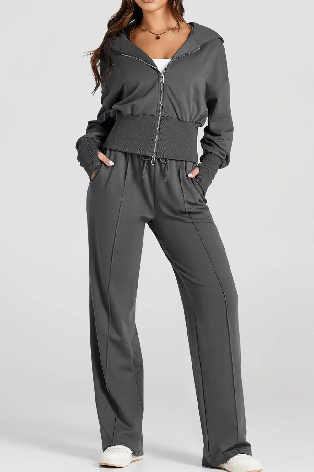 Zip-Up Hoodie and Pants Active Set front view