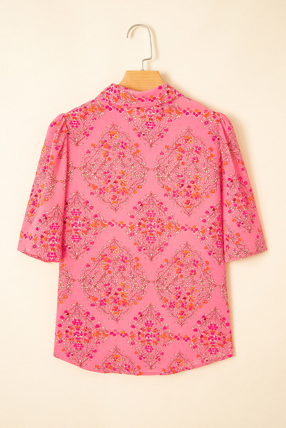  Floral Short Sleeve Top with Collared Neckline