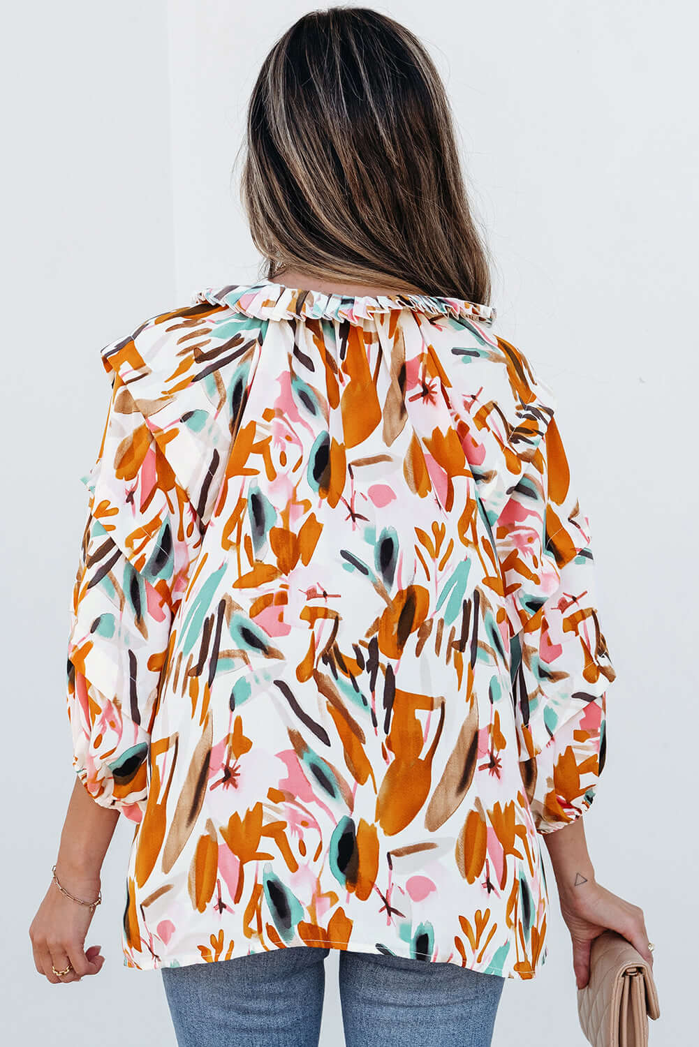 Abstract Print V-Neck Blouse for Women