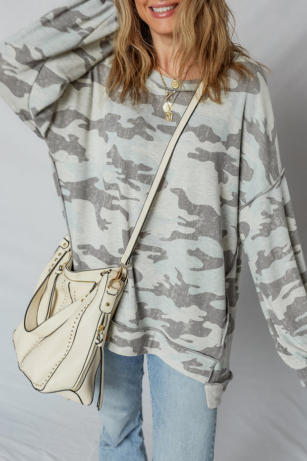 Retro Camouflage Exposed Seam Sweatshirt-3