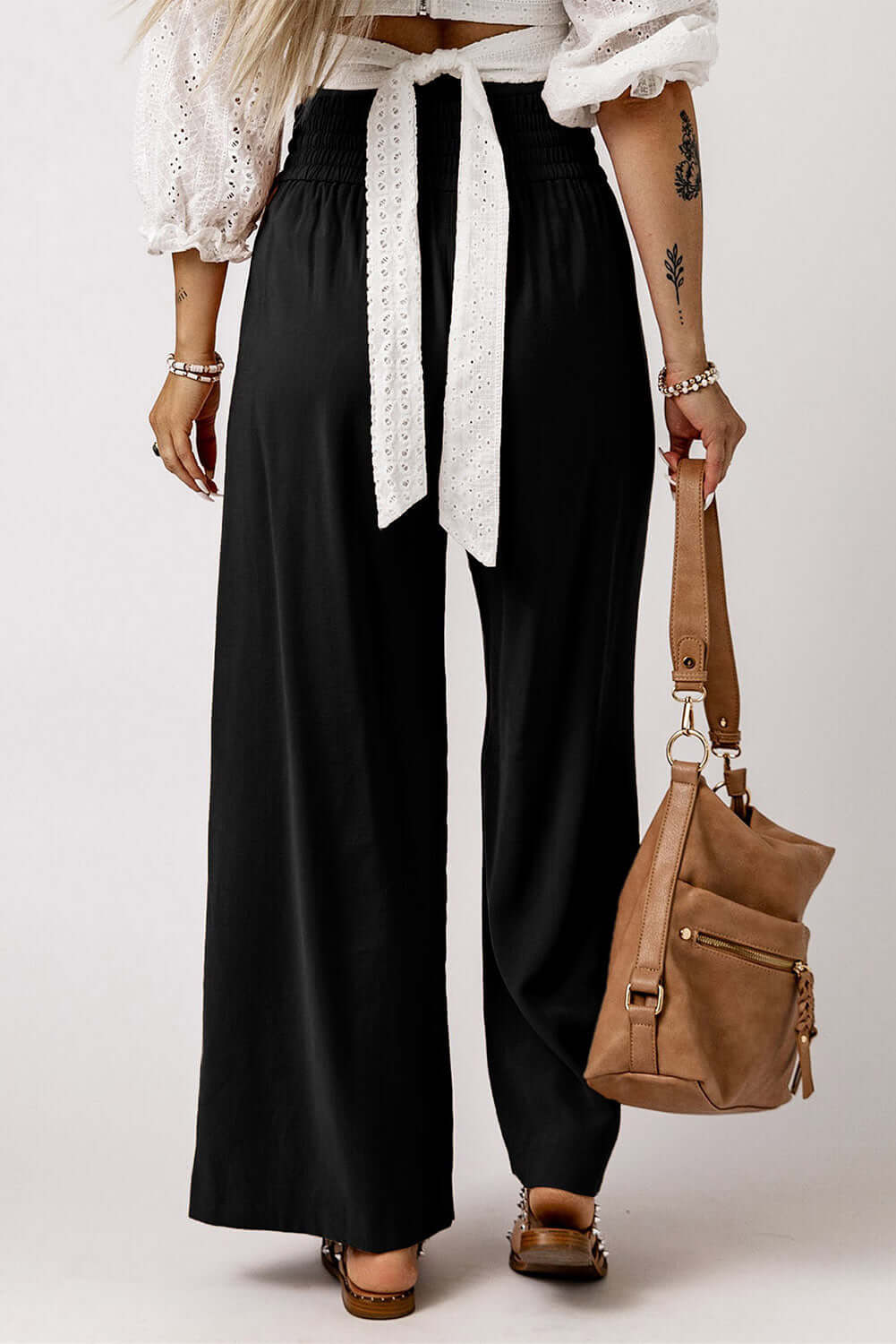 Wide Leg Smocked Waist Pants - Comfy Loose Fit Trousers