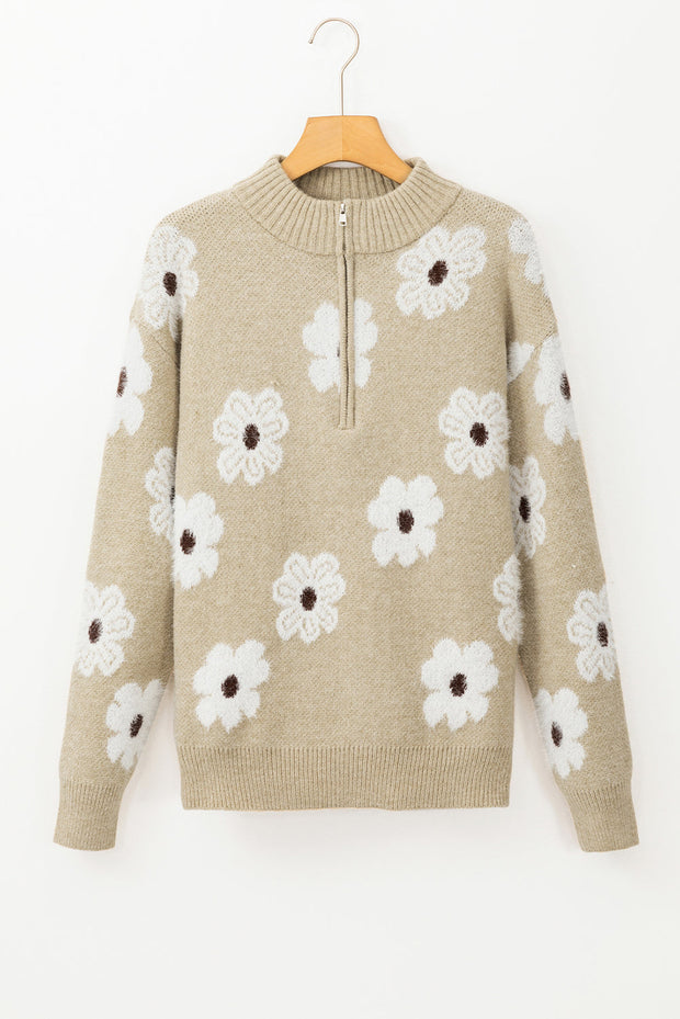 Maria Floral Half Zip Drop Shoulder Sweater-6