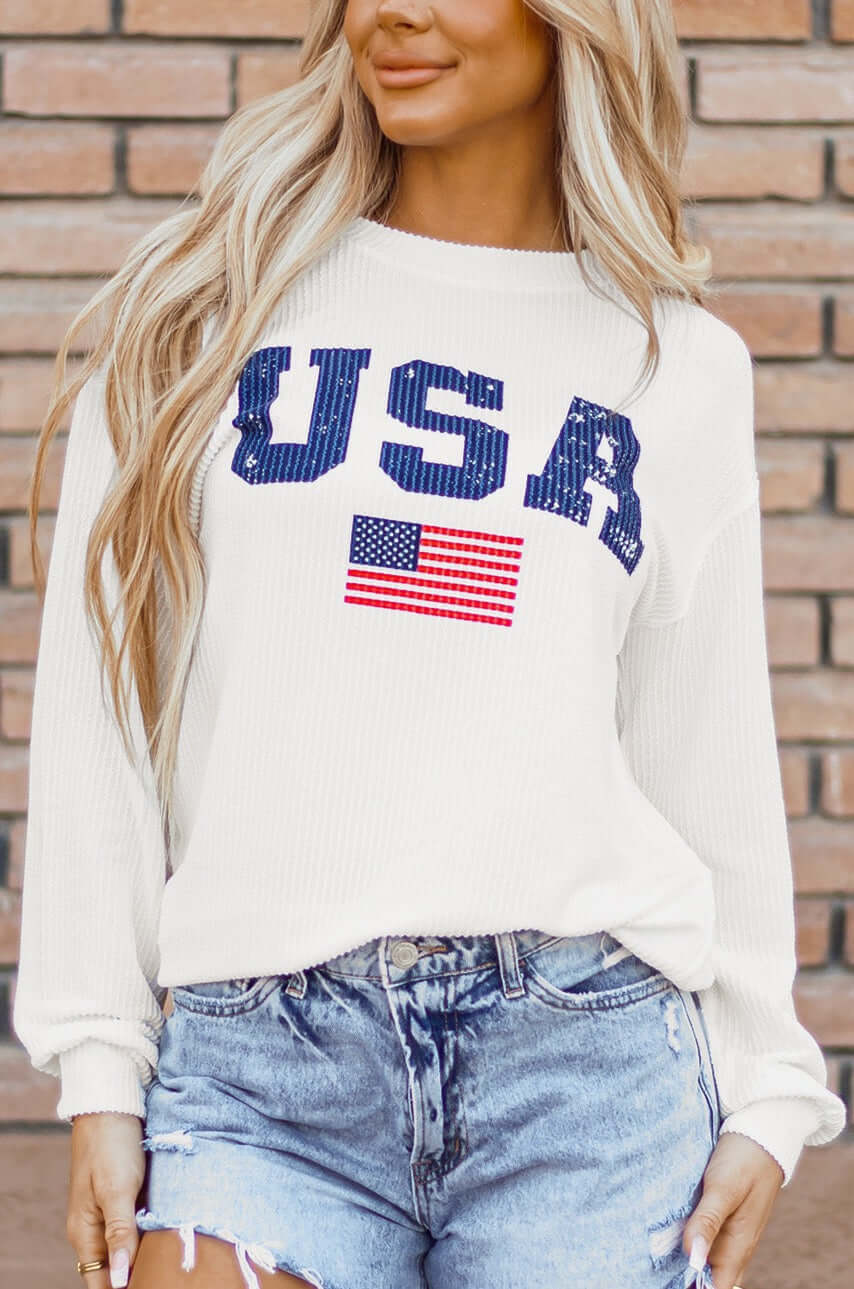 USA Flag Top with Bold Print and Textured Fabric