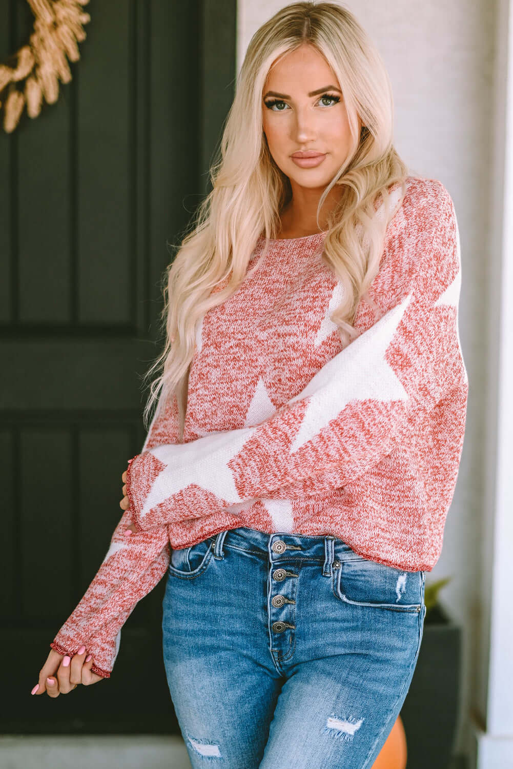 Spangled Sweater with Big Star Pattern and Relaxed Fit