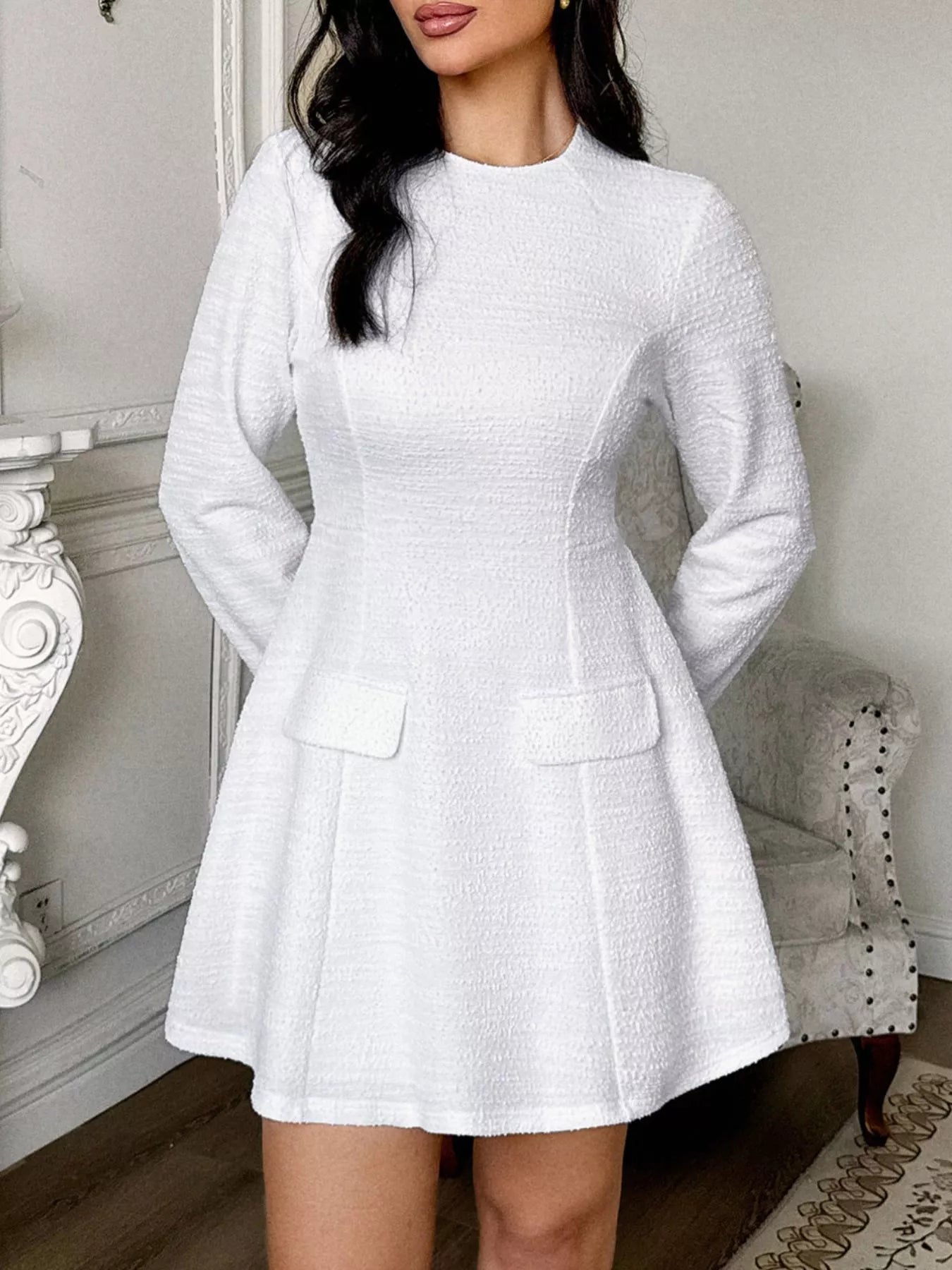 Sleek Cutout Back Long Sleeve Mini Dress Elegant Design 