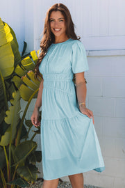 Lara Puff Sleeve Pleated High Waist Midi Dress-4